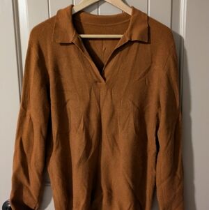 Women's "Pumpkin/Rust" Jonny Collar Preppy  Color Sweater